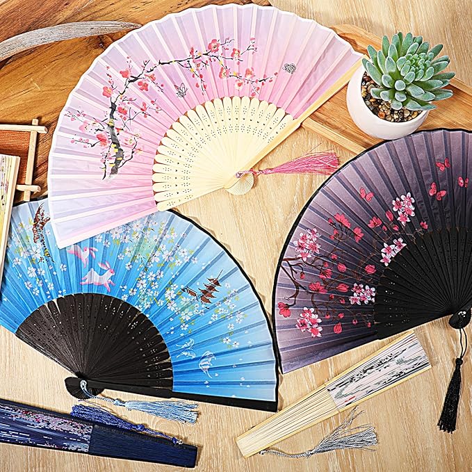 12 Pcs Fans for Line Dancing Vintage Silk Floral Folding Fan Chinese Hand Fans - Image 4
