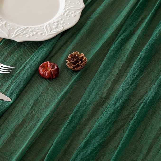 3pcs Emerald Green Cheesecloth Table Runner Gauze 120 Inch 10 FT Rustic Boho - Image 4