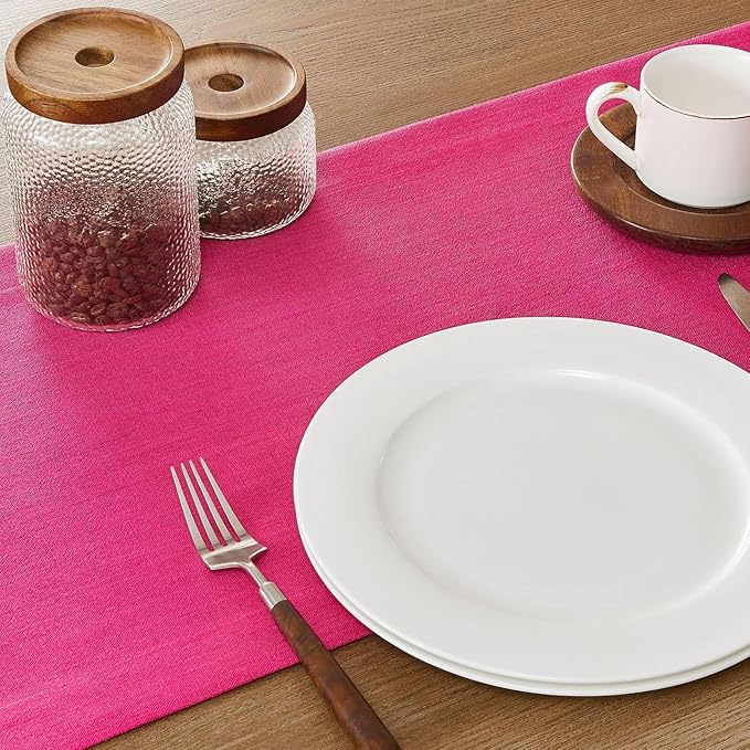 ZeeMart Linen Textured Border Table Runner, 14 x 108 Inch Hot Pink, Farmhouse - Image 5