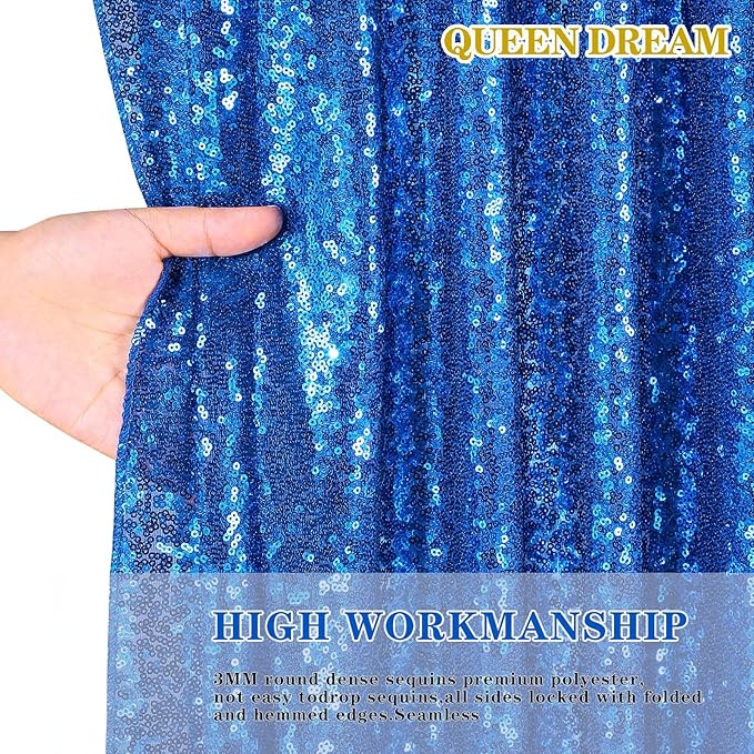Glitter Backdrop Curtains Royal Blue Sequin Background 3 Packs 2FT x 8FT Sequin - Image 4