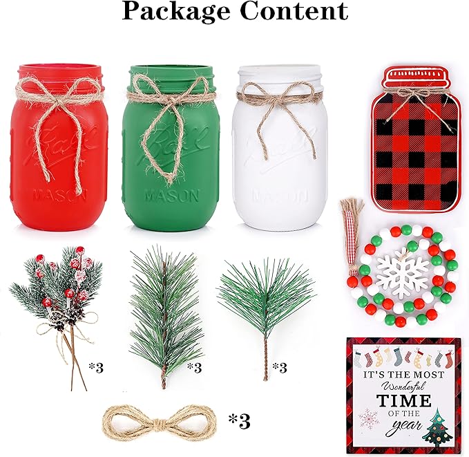 Christmas Centerpiece, Christmas Decor Mason Jars, Centerpiece Table Decorations - Image 6