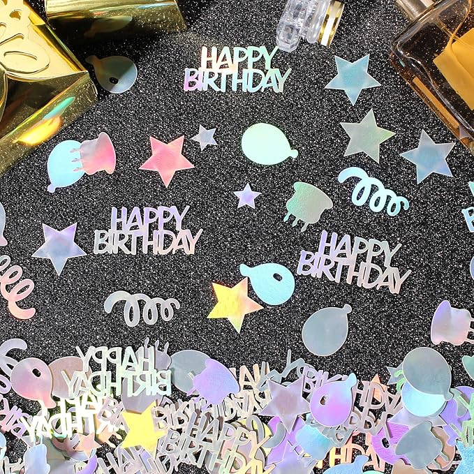 Happy Birthday Confetti for Table Iridescent Balloon Star Shaped Table Scatter - Image 3
