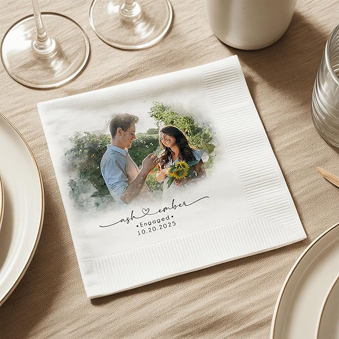 Luxury Personalized Wedding Napkins, Custom Photo Napkins - Image 3