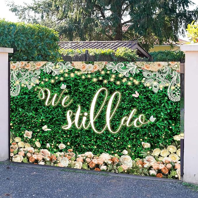 We Still Do Backdrop Green Leaves Lace Wedding Anniversary Photography - Image 7