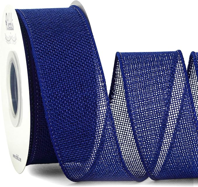 Ribbli Royal Blue Burlap Wired Ribbon, 1-1/2 Inch x 10 Yard, Dark Blue Wired by Ribbli