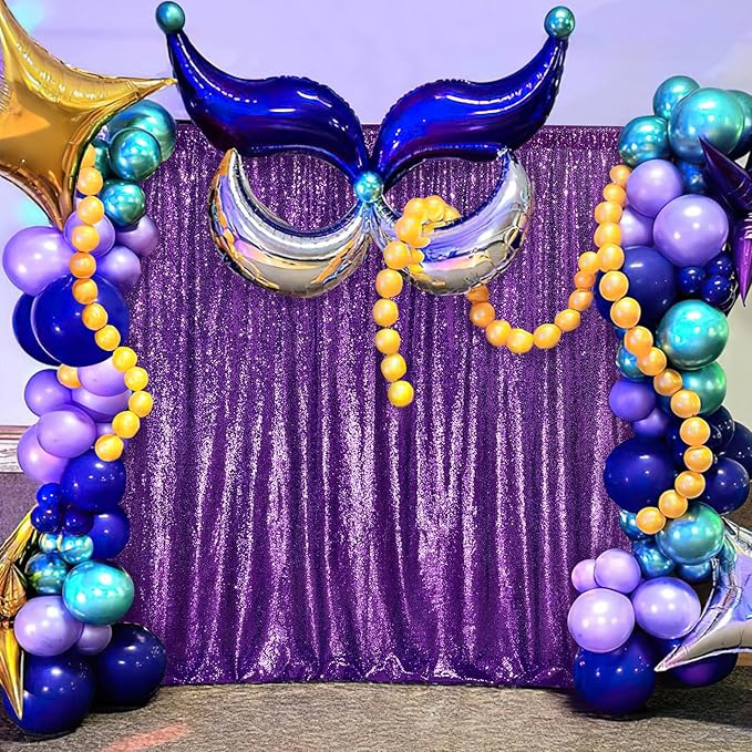 7ft x 7ft Purple Sequin Backdrop Glitter Party Backdrop Curtains Photo - Image 6