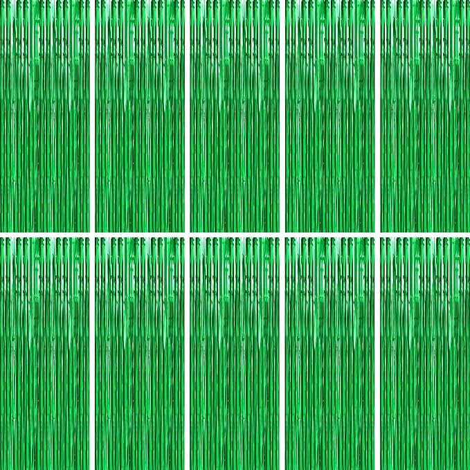 BTSD-home 10 Pack Green Foil Fringe Curtain, Metallic Photo Booth Backdrop by BTSD-home