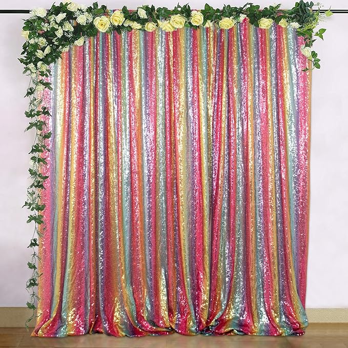 ShiDianYi Rainbow Backdrop Curtains 4FTX10FT Sequin Backdrops 2 Panels Colorful - Image 4