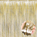 6 Pack Light Gold Foil Fringe Curtains Backdrop, 3.28 x 8.2 Ft Metallic by LANTIANCHEN