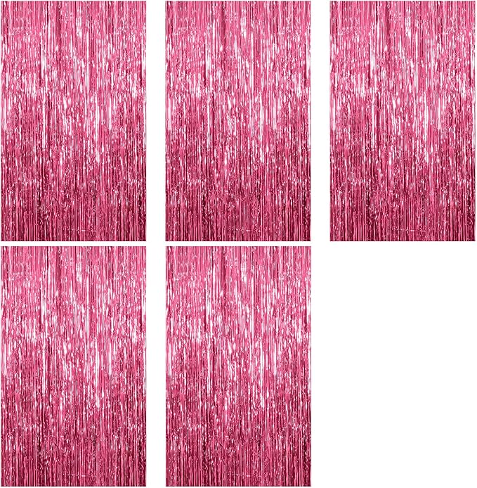 5 Pack Foil Curtain Backdrop Pink Metallic Tinsel Foil Fringe Curtains Photo by KEJ