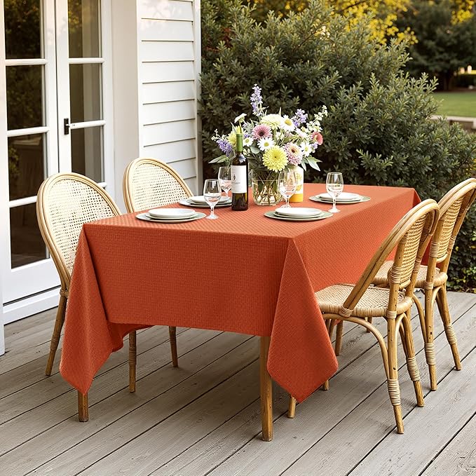 MIULEE Fall Tablecloth Burnt Orange Linen Cottton Table Cloth Rectangle - Image 5