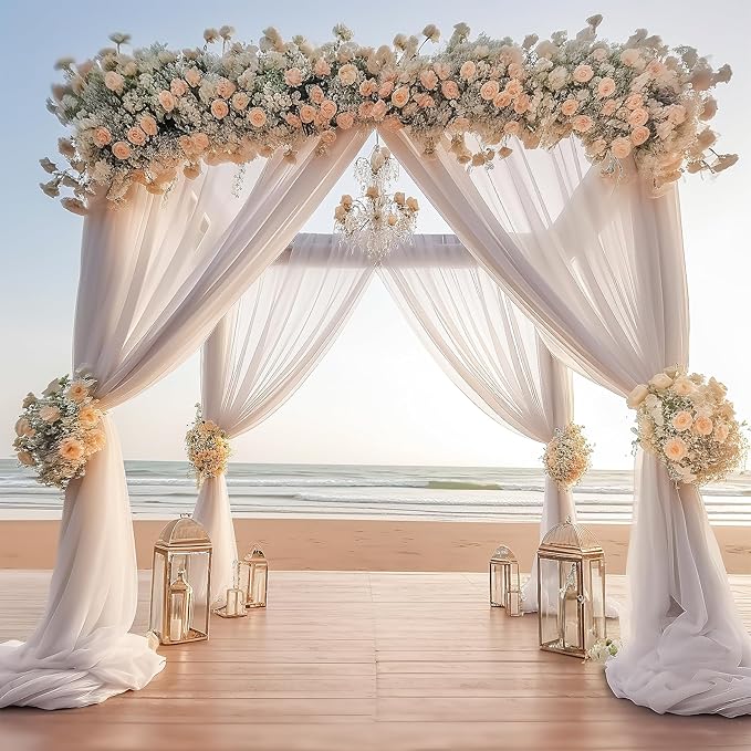 PARTISKY 10ftx10ft Taupe Chiffon Sheer Backdrop Curtains, Wrinkle-Free Wedding by Partisky