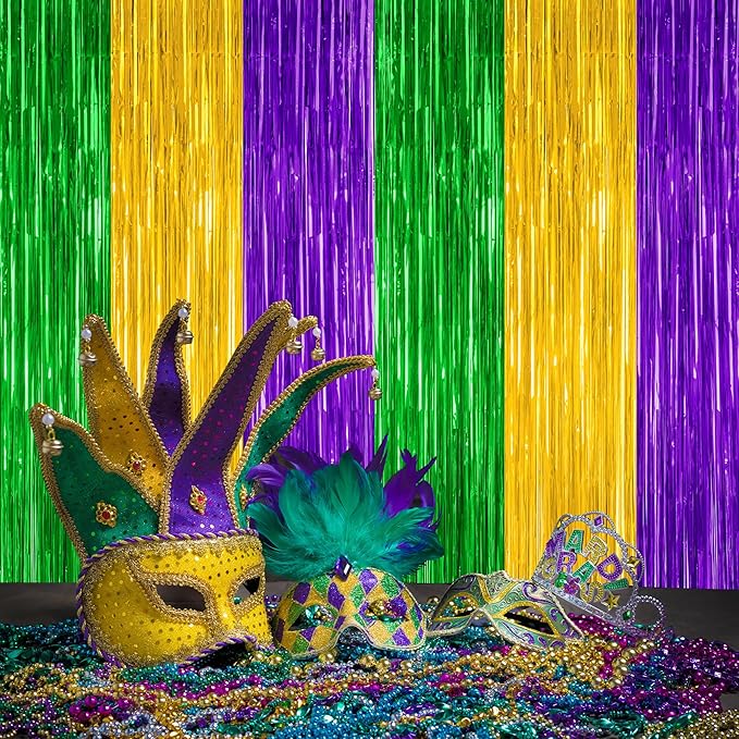 2 Pack Mardi Gras Tinsel Backdrop, 3.28 FT x 7.05 FT Metallic Fringe Curtain - Image 7