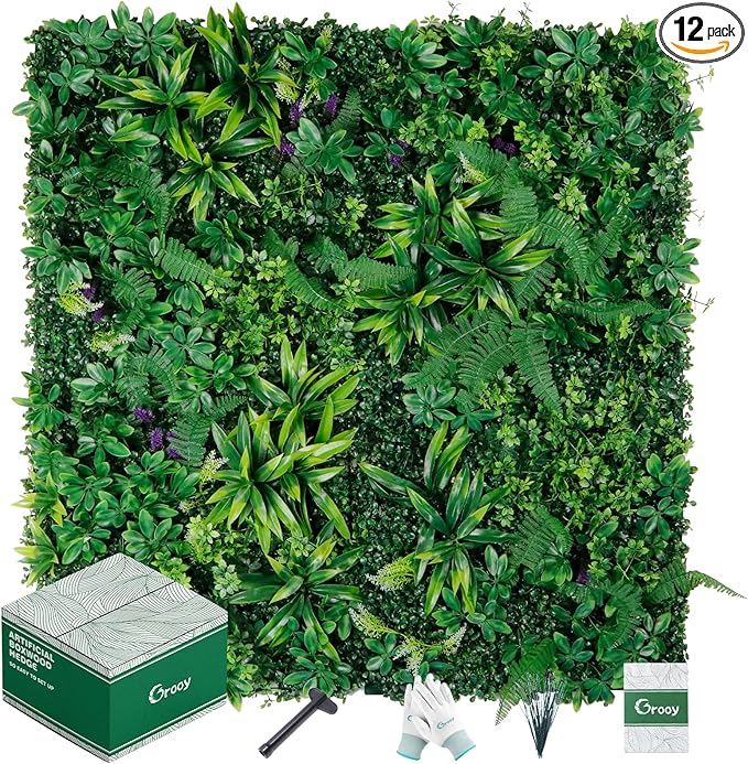 Artificial Boxwood Panels, Grass Wall Panels 20"x20", Privacy Hedge Fence Screen by FEELTHENEWWORLD