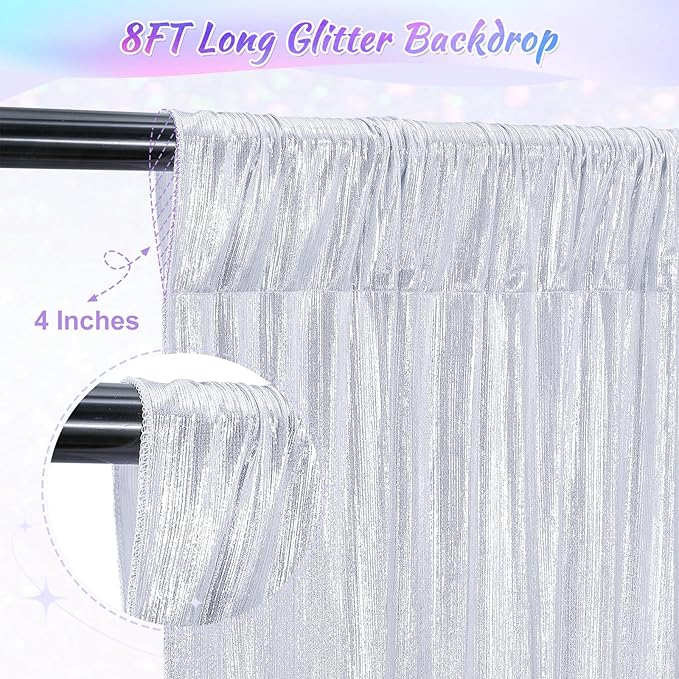 Silver Curtains Backdrop for Wedding Parties, Glitter Blrthday Drapes 4 Panels - Image 4