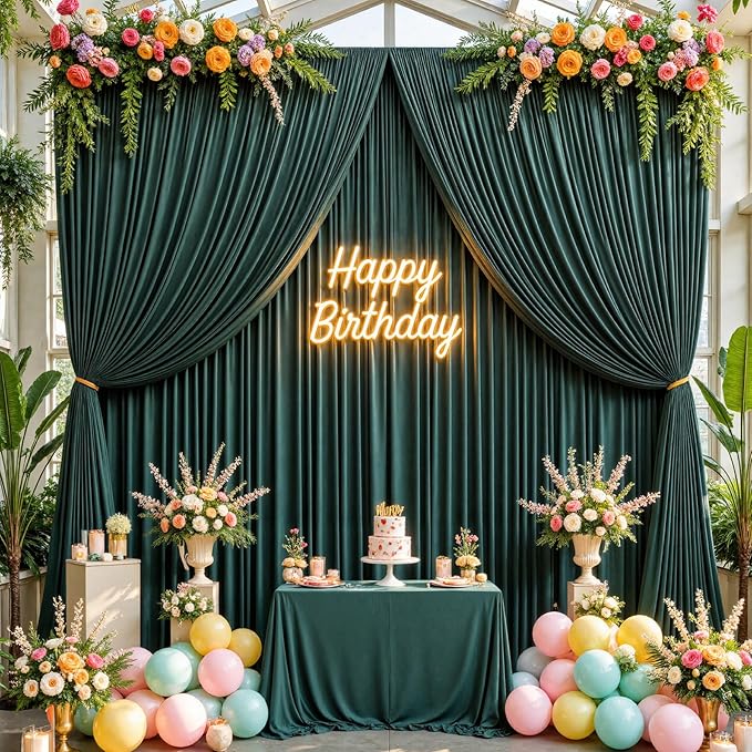 50ftx10ft Wrinkle Free Hunter Green Backdrop Curtains - Image 7