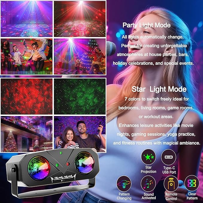 Party Lights DJ Disco Lights, Sound Activated Disco Ball Strobe Stage Light - Image 3