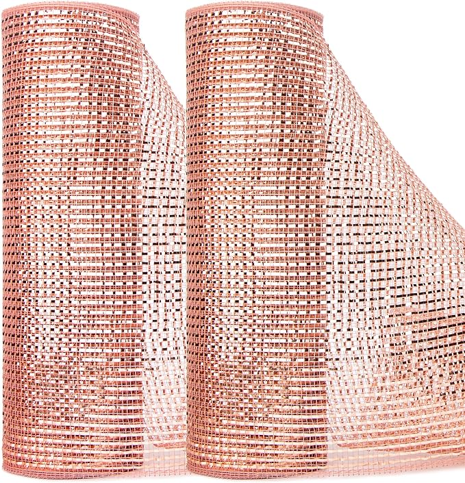 Ribbli 2 Rolls Rose Gold Mesh Ribbon, 10 inch x 30 feet Each Roll, Metallic by Ribbli