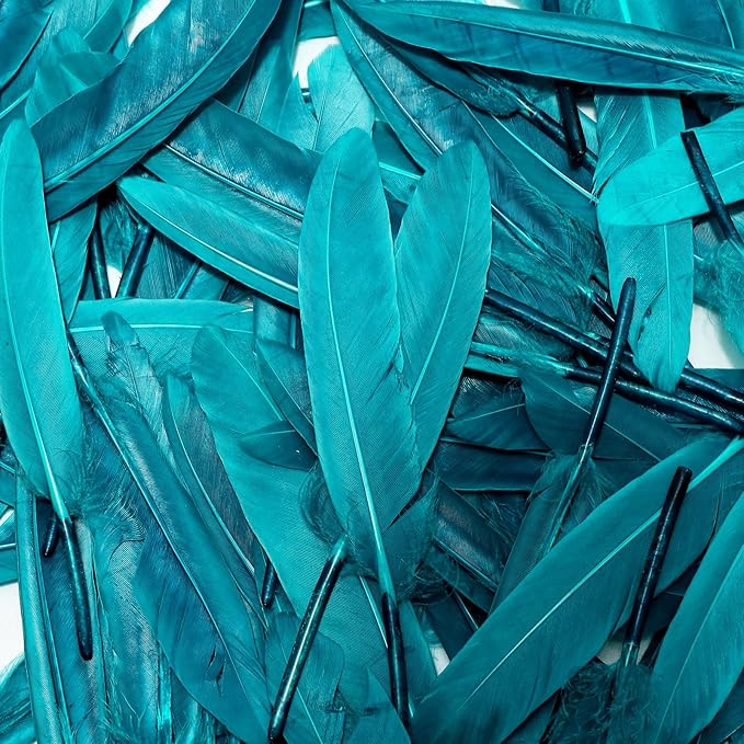 FeelfunFeather 120pcs Peacock Blue Goose Cochettes Feather Natural Bulk 4-6 - Image 5
