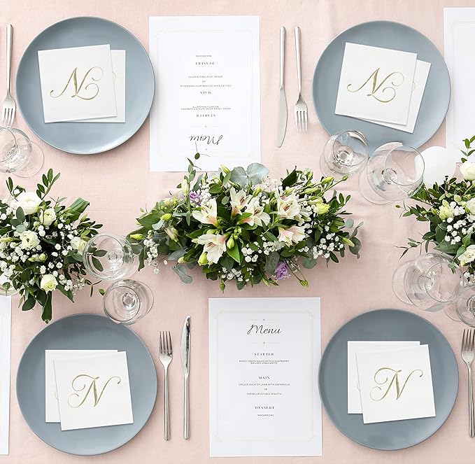 Gift Boutique 100 Gold Monogram Cocktail Napkins Letter N Disposable Paper Pack - Image 6