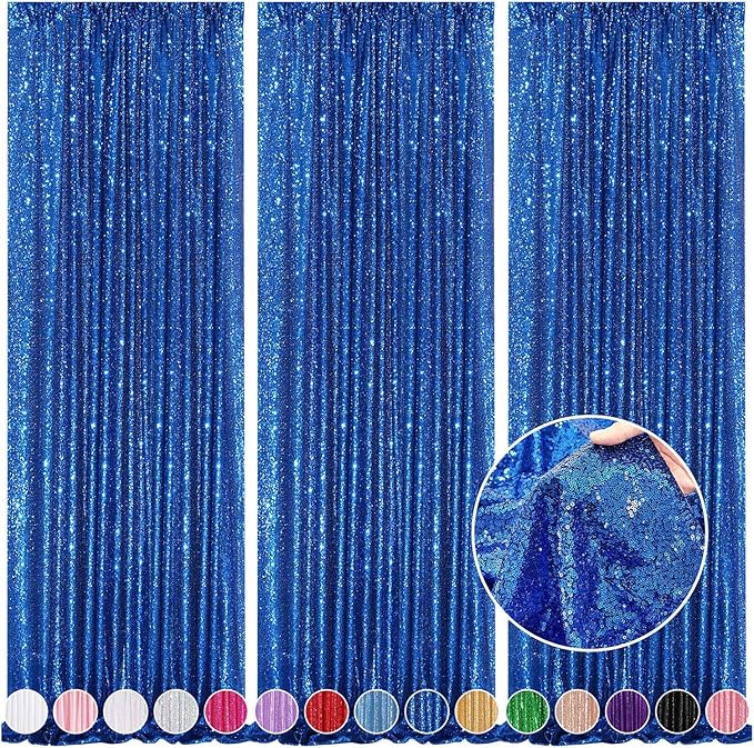 Glitter Backdrop Curtains Royal Blue Sequin Background 3 Packs 2FT x 8FT Sequin by QueenDream