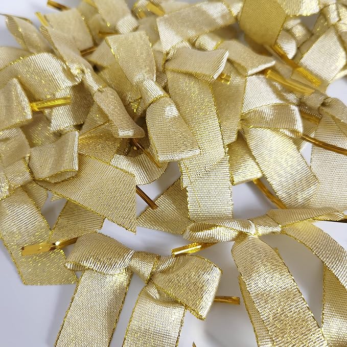 50pcs 2-1/2" Metallic Gold Bows - Image 7