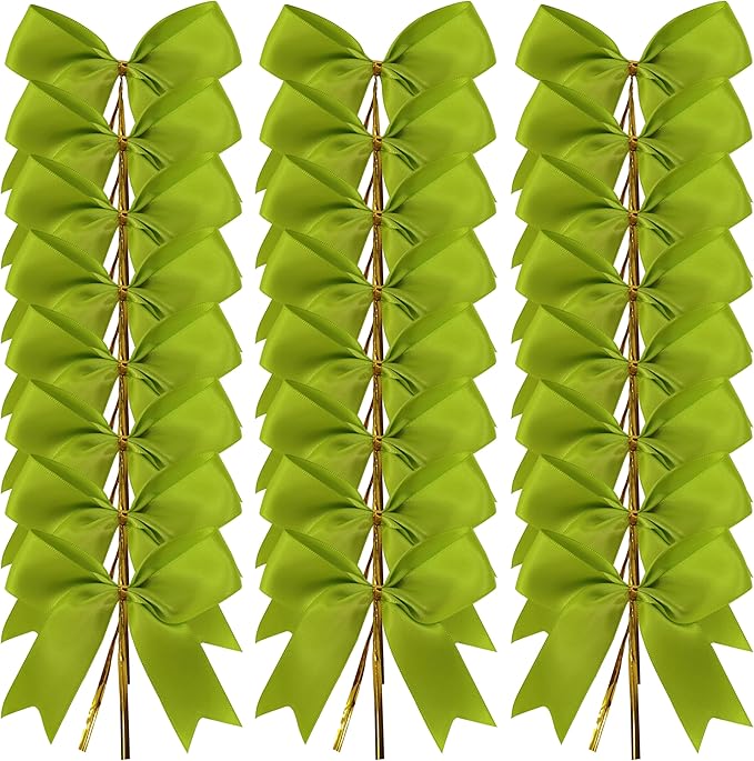 50 pcs 3-1/2" Apple Green Satin Ribbon Twist Tie Bows - Image 2