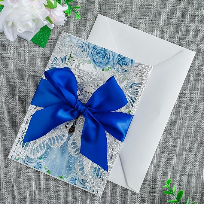 20 PCS 5.12x7.2 Butterfly Quinceanera Invitation, Laser Cut Wedding Invitation - Image 4