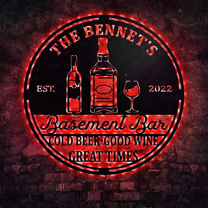 Custom Basement Bar LED Changing Lights Metal Sign, Door Wall Plaque, Rustic - Image 2