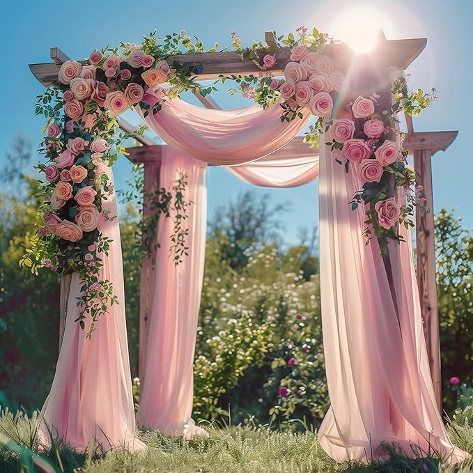 Wedding Arch Draping Fabric 2 Panels 28.7" x 20FT Blush Pink Sheer Chiffon - Image 2