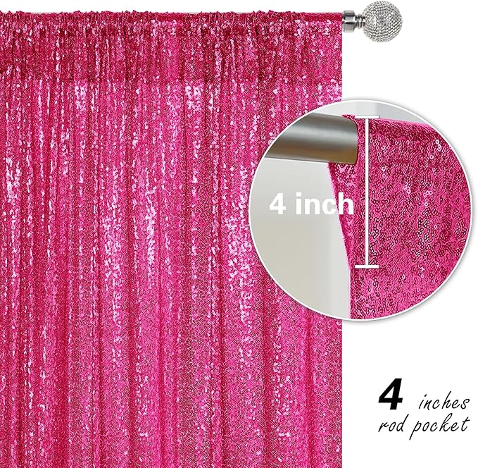 Fuchsia Sequin Backdrop Curtain 4 Pieces 2FTx8FT Glitter Photography Backdrop - Image 4