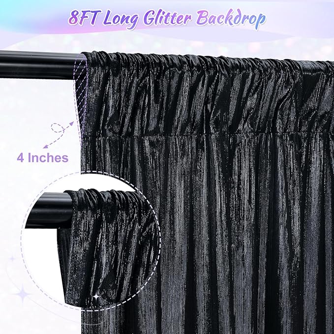 Black Backdrop Curtain 4.8x8FT Halloween Backdrop Sparkly Sequin Party - Image 4
