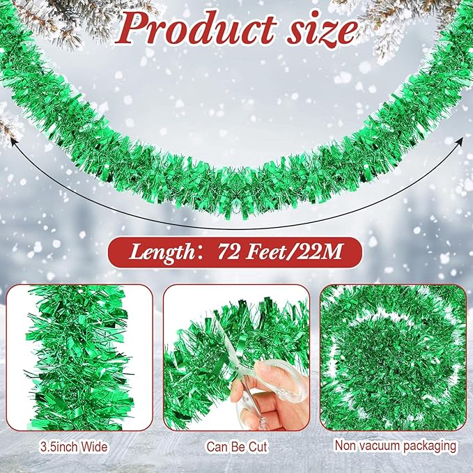 72 Feet Christmas Tinsel Garland Shiny Metallic Tinsel Twist Garland Streamers - Image 2