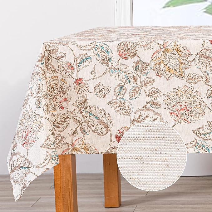 MYSKY HOME Linen Floral Tablecloth Rectangle 60x84 Inch Rustic Tablecloth by MYSKYHOME