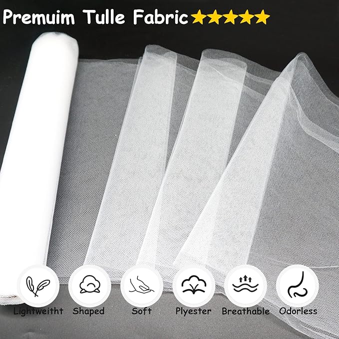 White Tulle Fabric Rolls, 54 Inch by 10 Yards Tulle Ribbon - Image 2