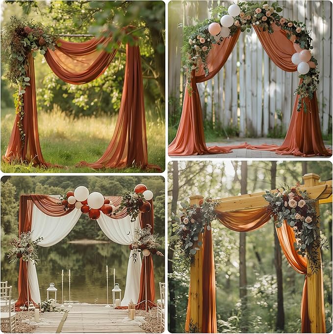Wedding Arch Draping Fabric 6 Panels 28.7" x 20FT Terracotta Sheer Chiffon - Image 6
