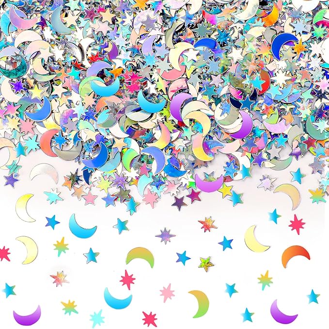 MARFOREVER Holographic Star Moon Confetti, Glitter Birthday Star Scatter Table by MARFOREVER