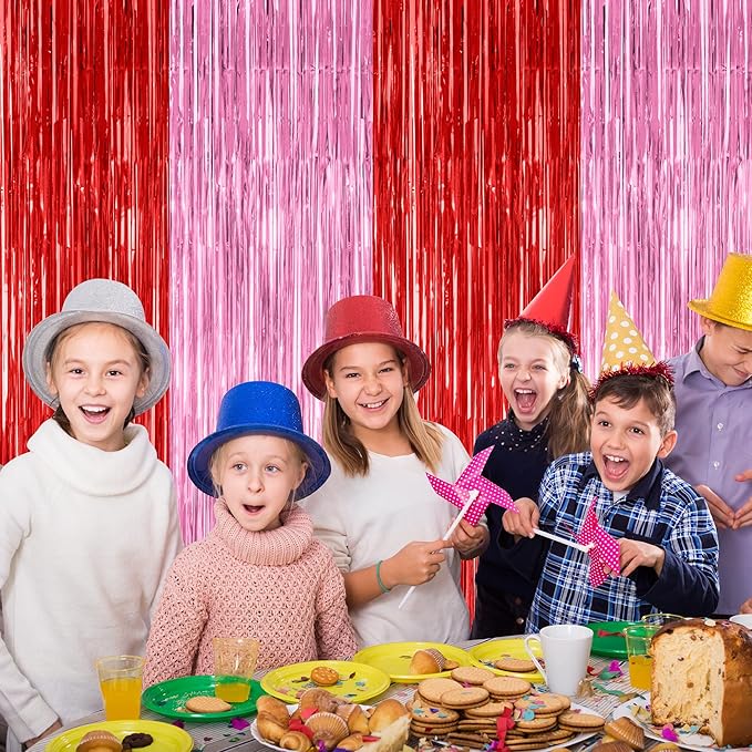 2 Pack Backdrop Curtains, 3.28 Feet x 7.05 Feet Red Pink Backdrop, Metallic - Image 5