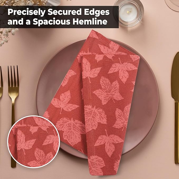 Urban Villa Fall Leaves Print Set of 12 Dinner Napkins 100% Cotton Premium - Image 7