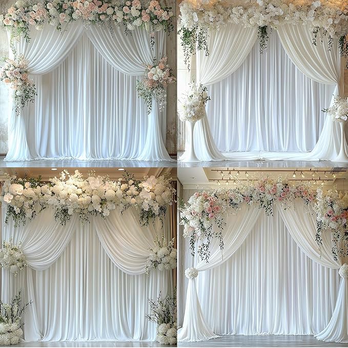 10ftx12ft Wrinkle Free White Backdrop Curtain, 2 Panels 12FT Height White - Image 6