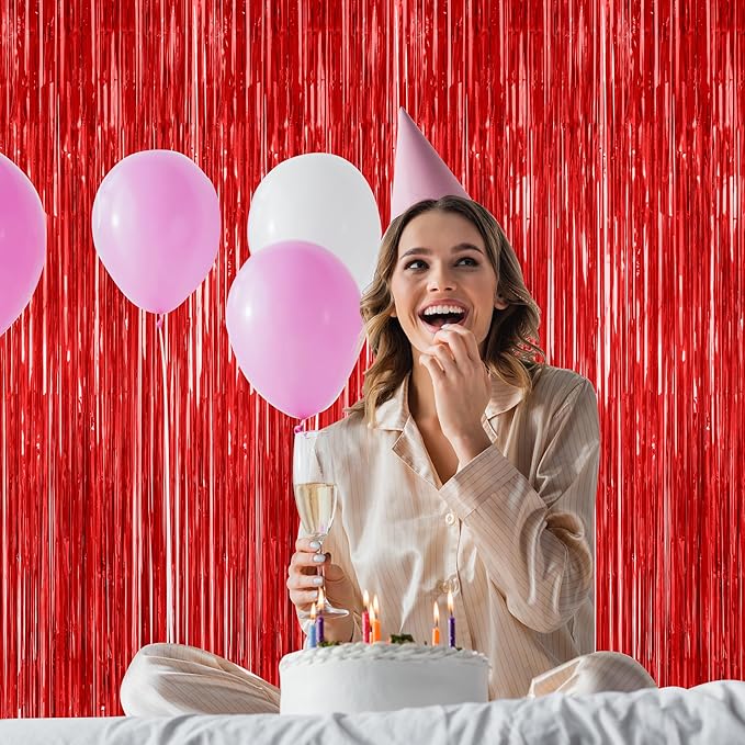 8 Pack Red Backdrop, 3.28 FT x 7.05 FT Streamer Party Decorations, Metallic - Image 6