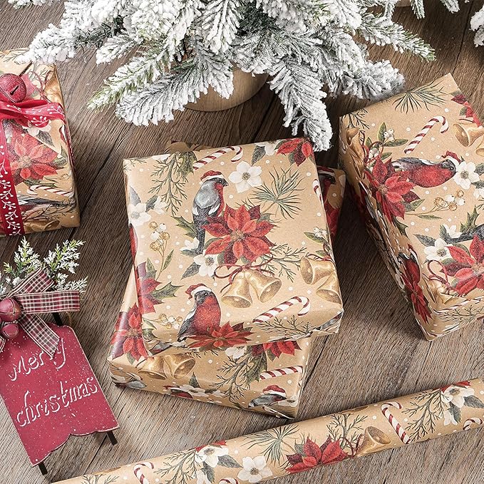RUSPEPA Kraft Christmas Wrapping Paper Roll, Mini Roll, Cardinal Bird, - Image 5