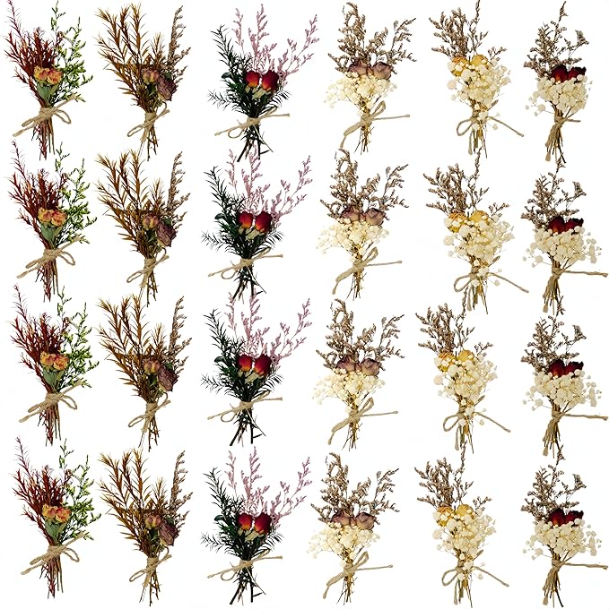 CROISSANT Mini Dried Flower Bouquet 24PCS, Mixed Natural Mini Dried Flowers by CROISSANT