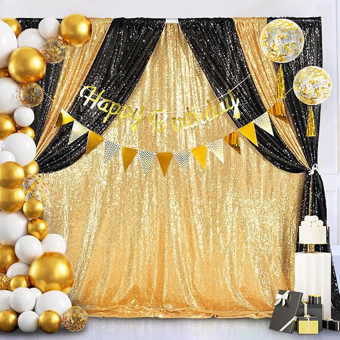 QueenDream Gold Sequin Backdrop Curtain Party Decorations: 10ft x 10ft Glitter - Image 4