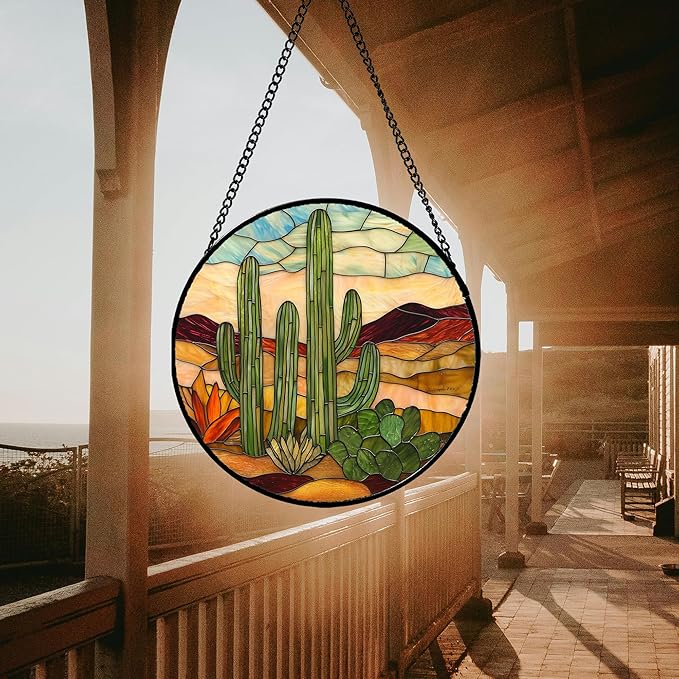 Stained Glass Window Hanging, Abstract Desert Landscape Suncatcher Birthday - Image 6