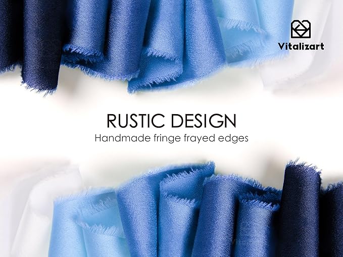 Vitalizart Silk Like Satin Ribbon 1 inch x 25 Yard Blue & White Handmade Frayed - Image 4