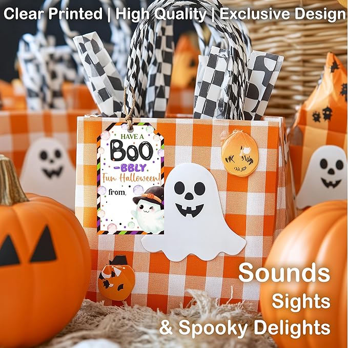 50 Pcs Halloween Tags with String, 2.1"×3.5" Ghost Paper Gifts Tags, Boo Trick - Image 5