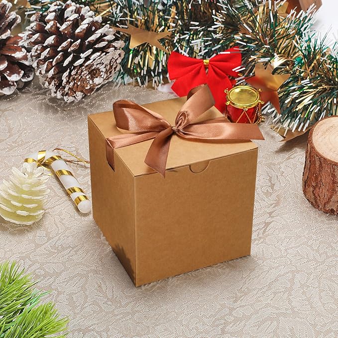 DOYIDE Small Gift Boxes, 20 Pack 5x5x5 Inch Brown Elegant Paper Boxes - Image 2