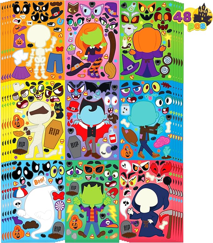 JOYIN 48 Pcs Halloween Make a Face Stickers, Halloween Party Favor by JOYIN