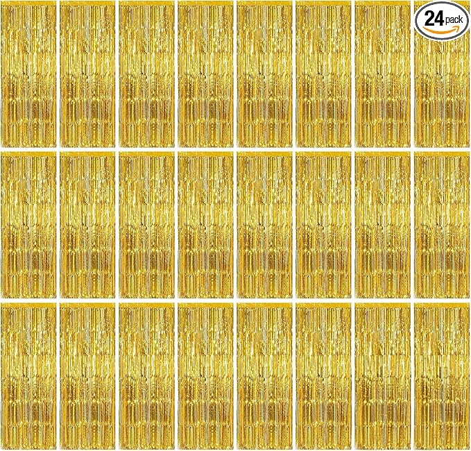 24 Pack Gold Metallic Foil Fringe Curtains, 3.2ft x 8.2ft Foil Fringe Curtain by kuchisity